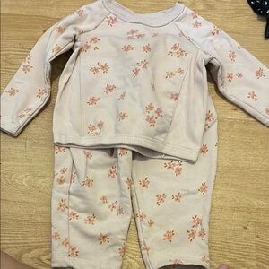 Pink and Orange Floral Pajama Set with Long Sleeves